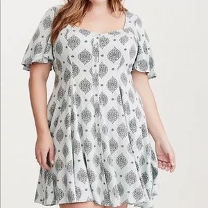 Torrid Medallion Print Skater Dress Blue Plus Sz 2